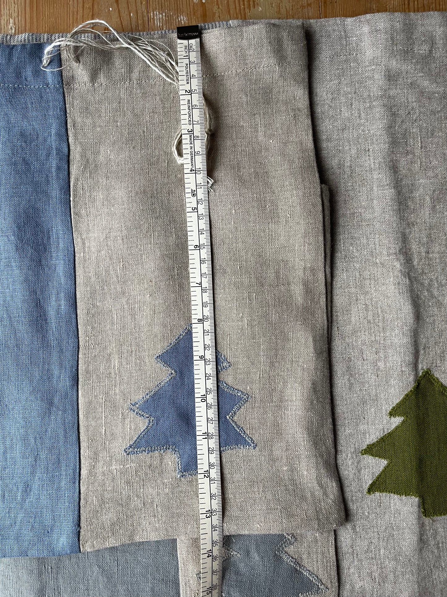 3 Linen Gift Bags Set with Appliqué Decoration