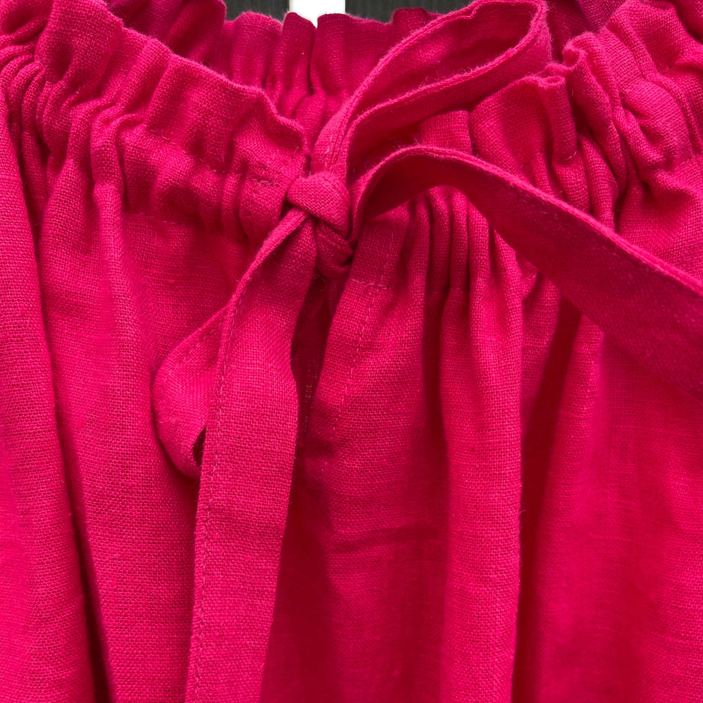 Fuchsia Linen Summer Dress, Adjustable Neckline Dress