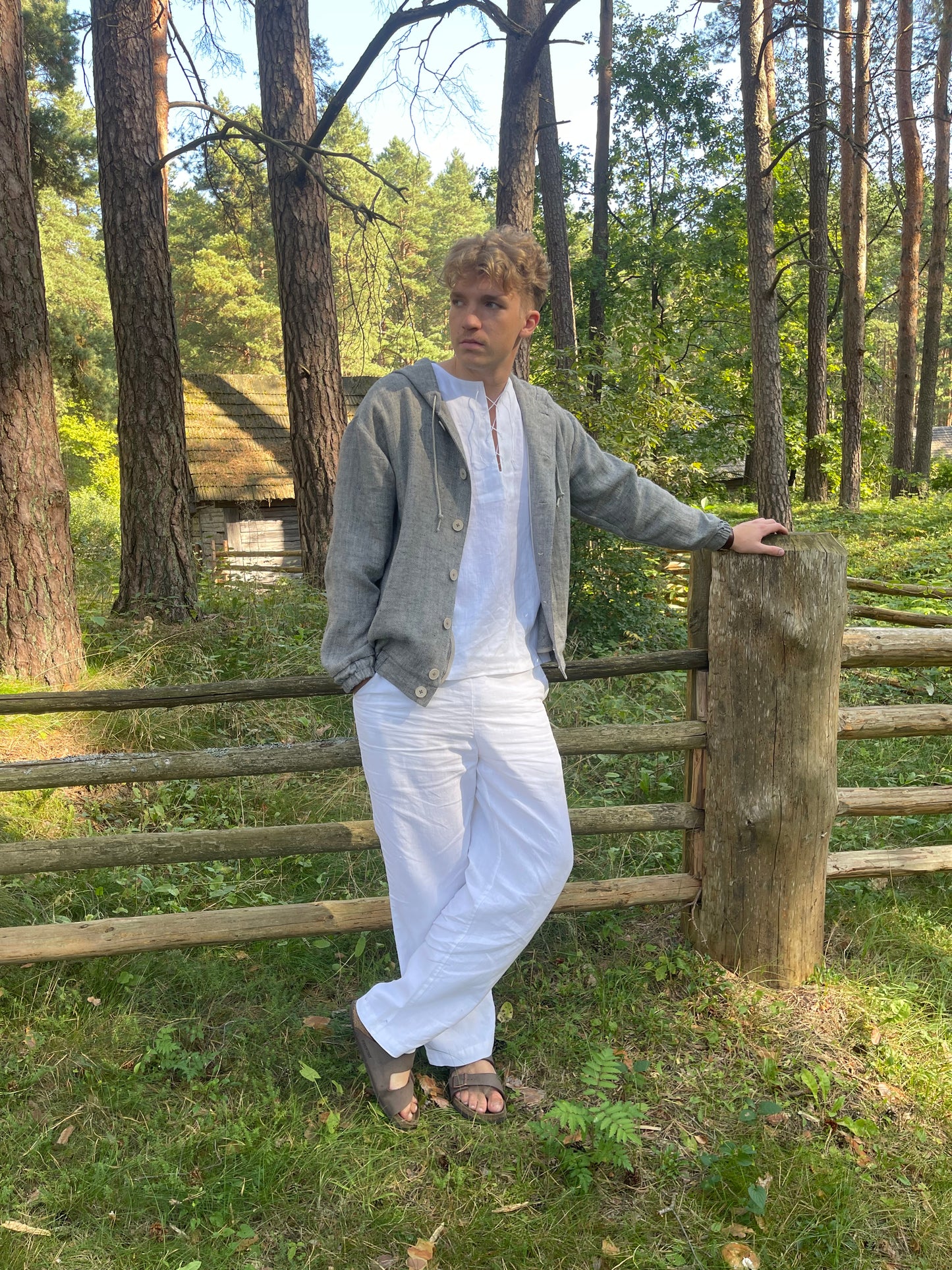Linen Hooded Jacket - Vintage Style Herringbone Jacket for Casual Autumn Wear