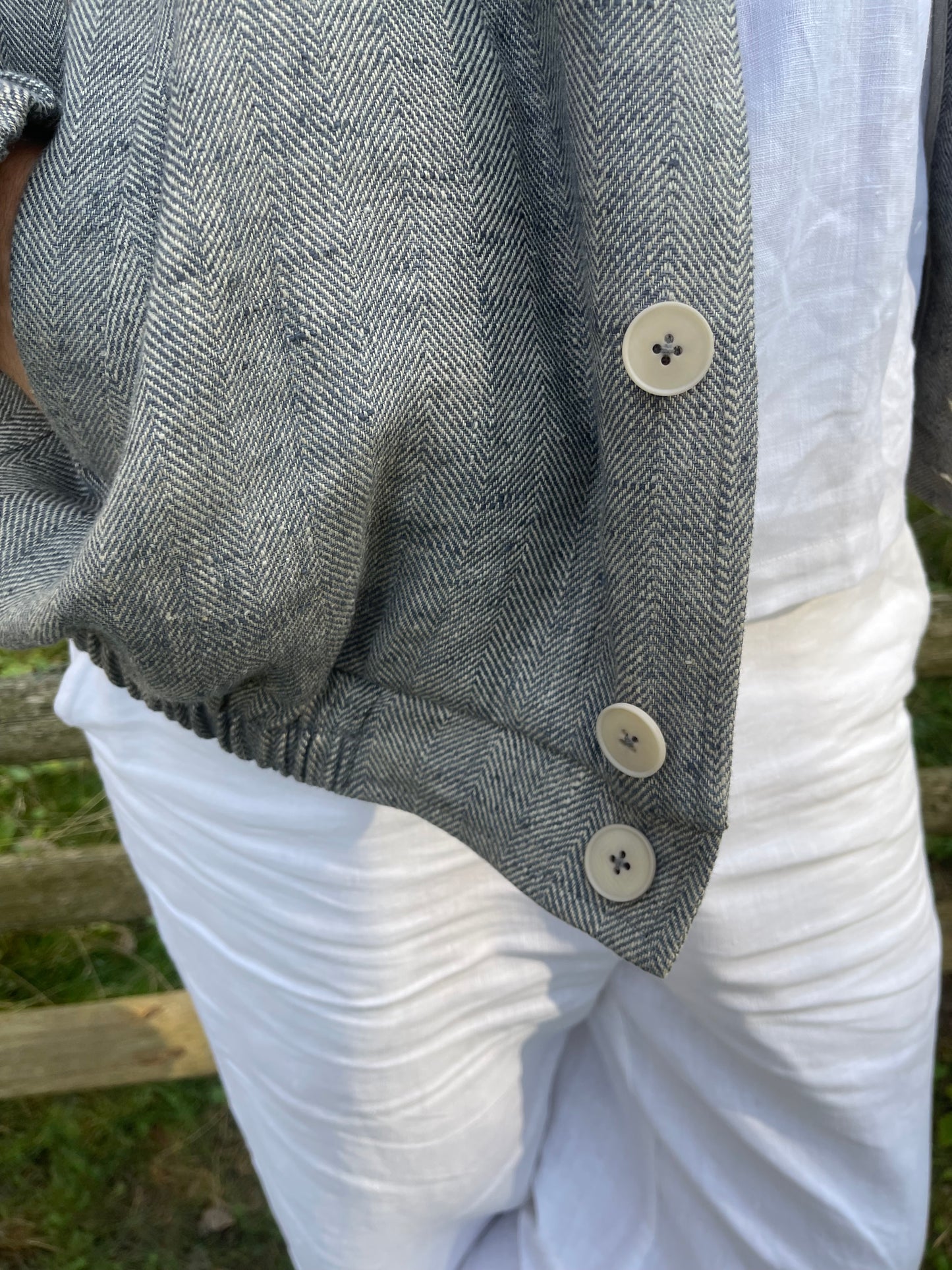 Linen Hooded Jacket - Vintage Style Herringbone Jacket for Casual Autumn Wear