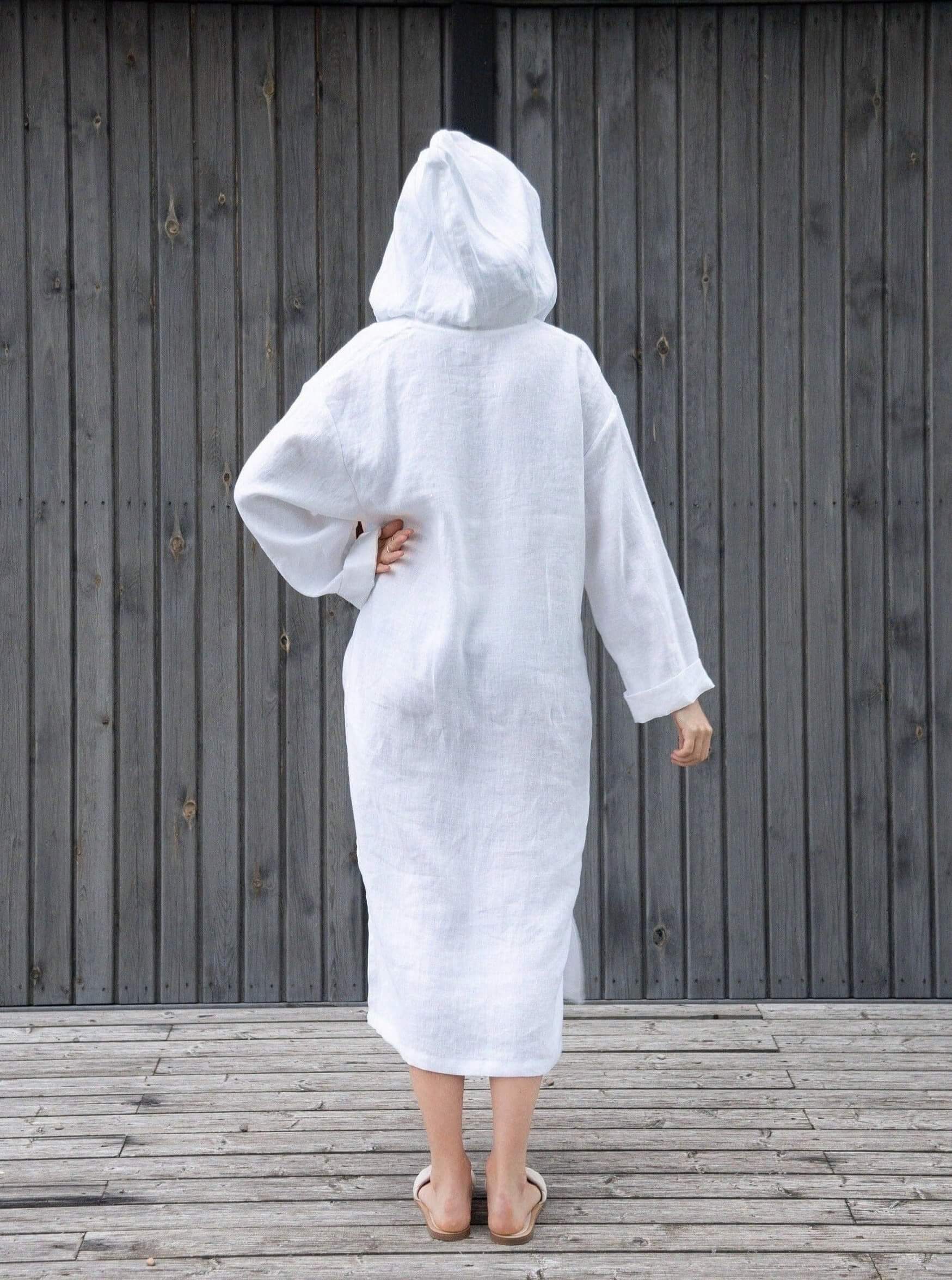 Open-Neck Linen Kaftan Dress with Hood | Breathable & Relaxed Fit Linen | LinenStars Open-Neck Linen Kaftan Dress with Hood | Breathable & Relaxed Fit Linen | LinenStars