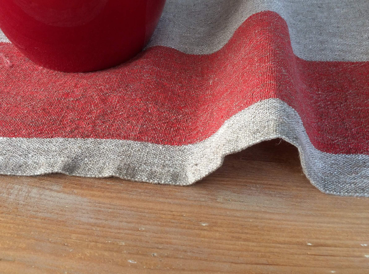 Detail of Vivid Red Stripe on Linen