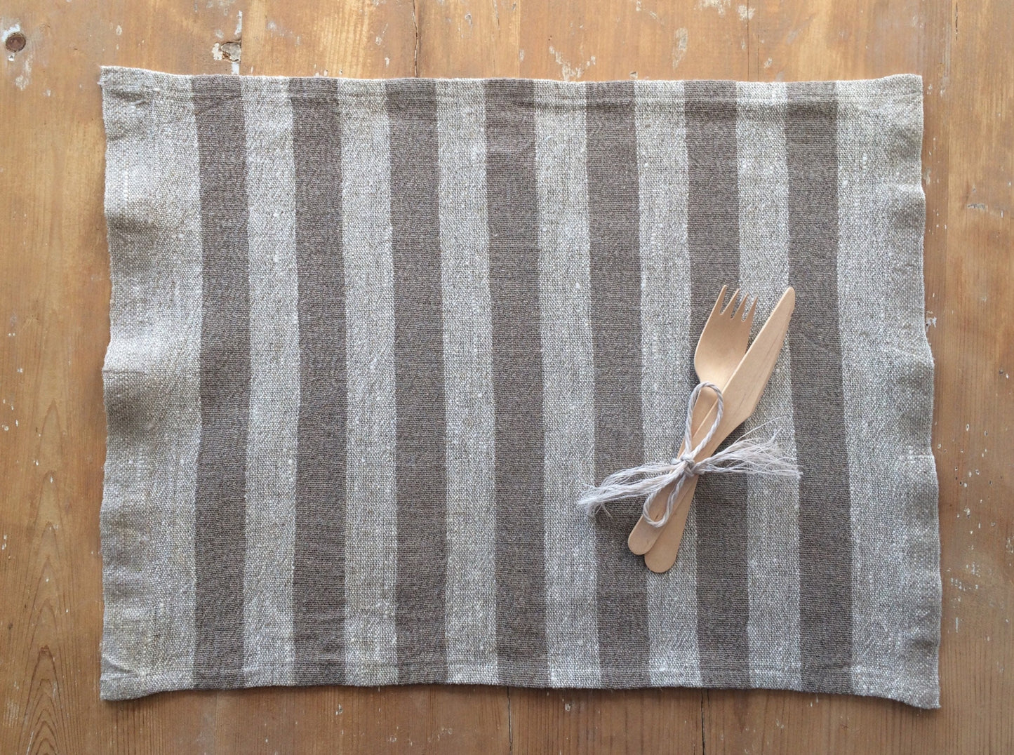 Natural Linen Placemats with Beige and Dark Beige Stripes