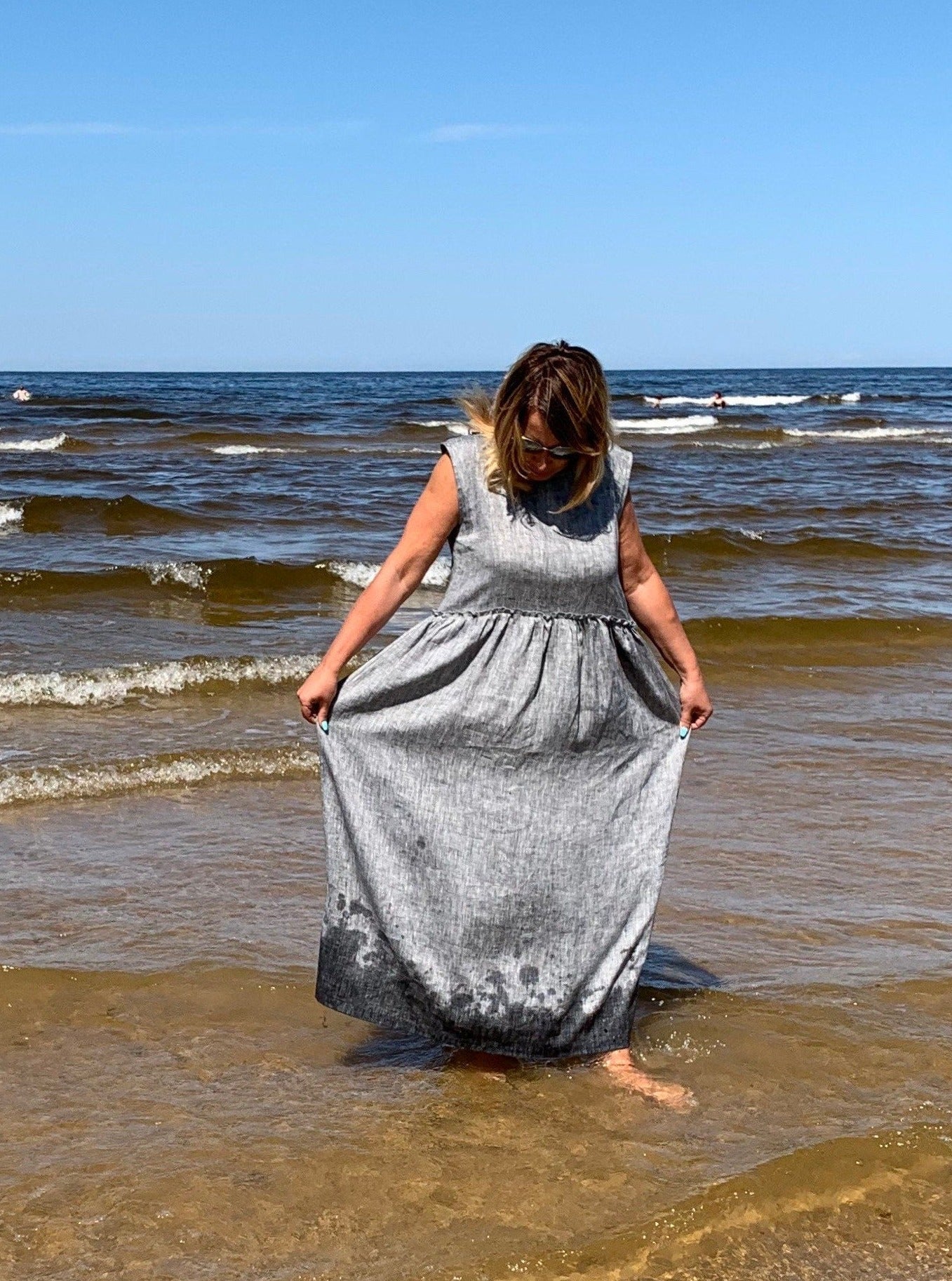 Sleeveless Linen Maxi Dress with Pockets – Sustainable Softened Linen