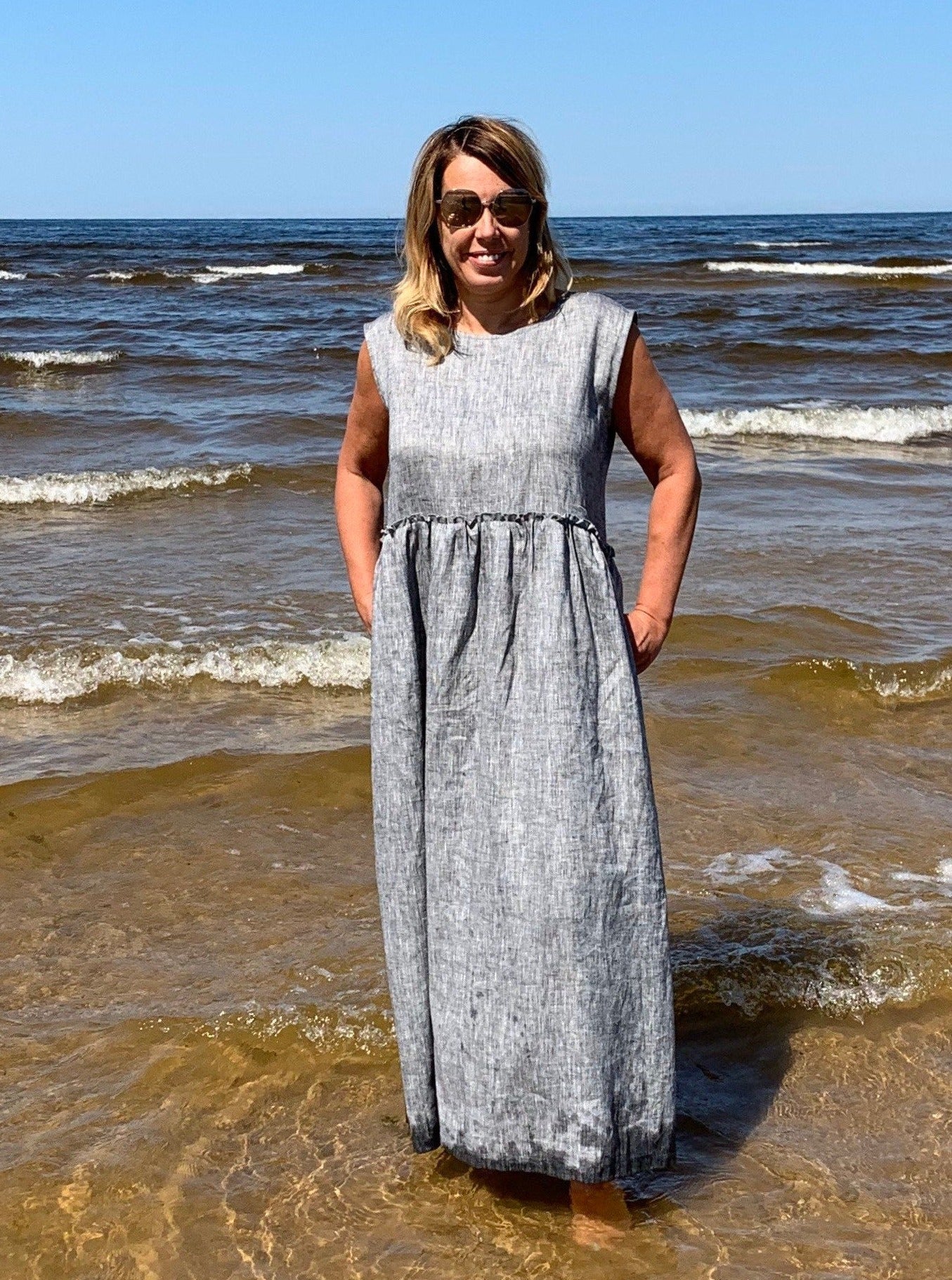 Sleeveless Linen Maxi Dress with Pockets – Sustainable Softened Linen