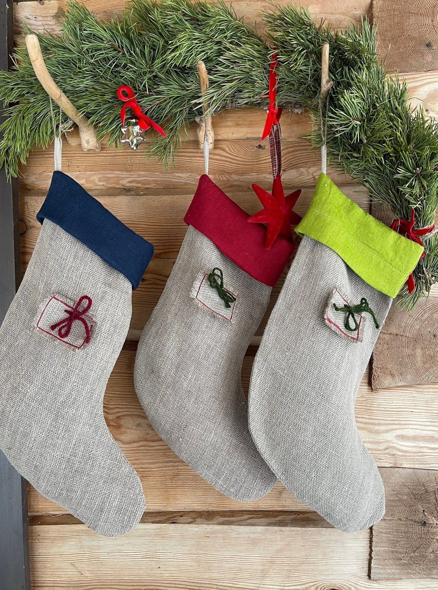 Zero-Waste Linen Christmas Stockings Decor