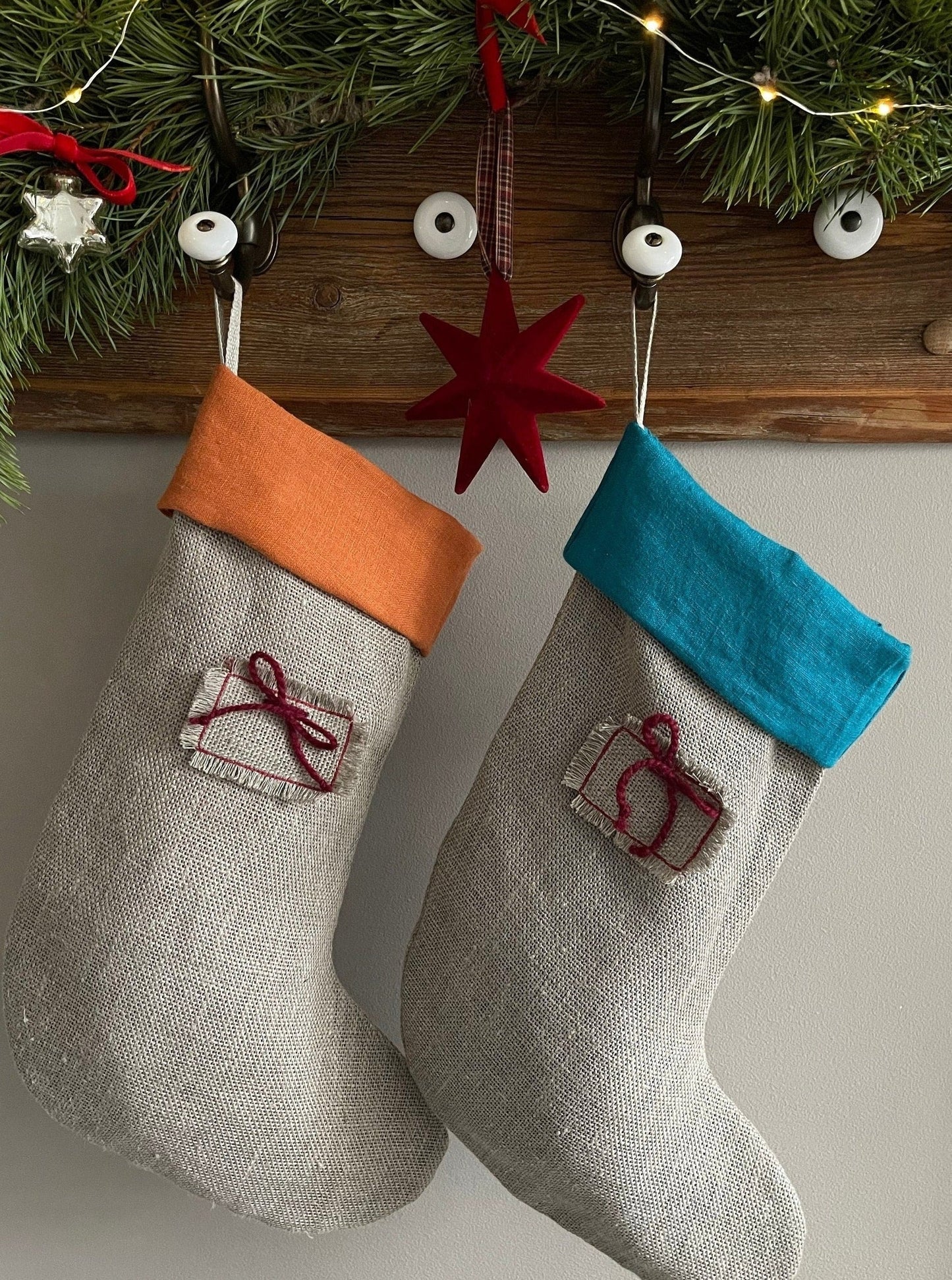 Zero-Waste Linen Christmas Stockings Decor