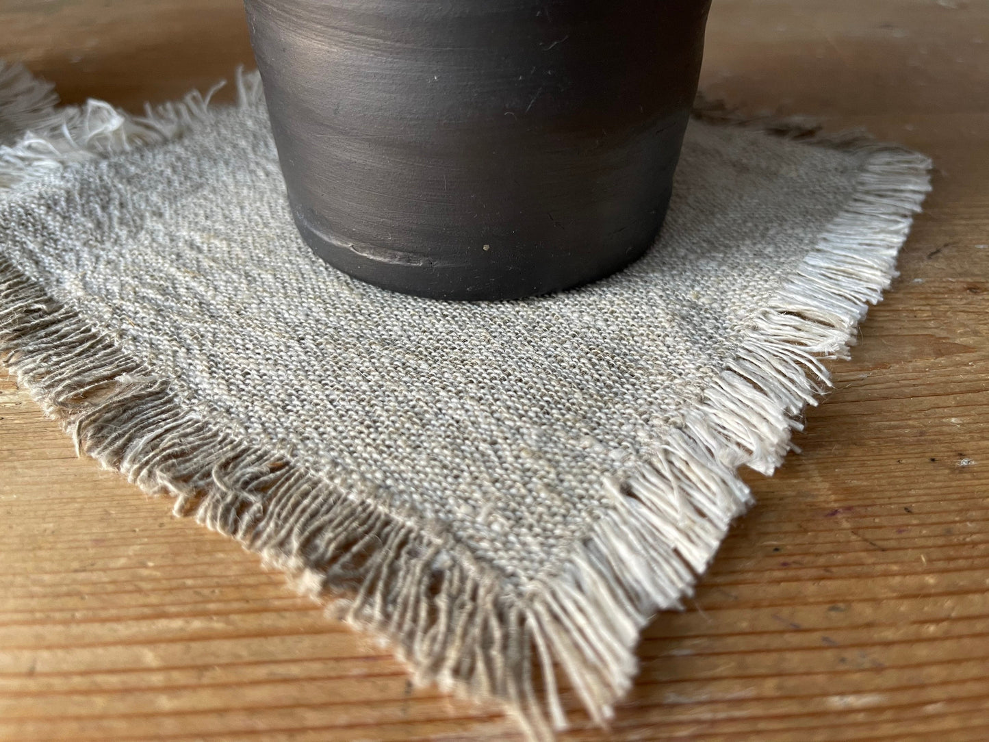 Simple Beige Linen Coasters with Fringes