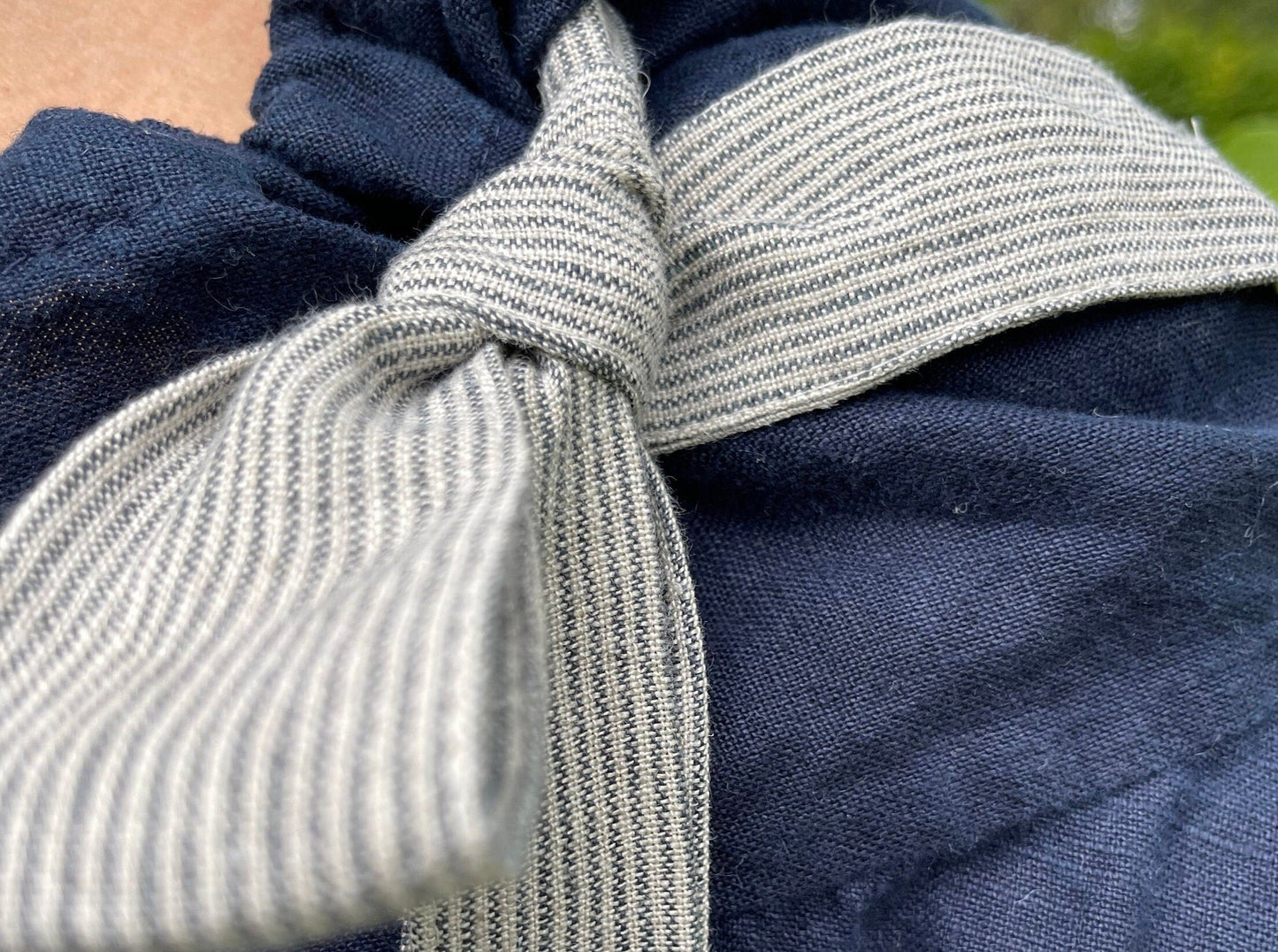 Adjustable Striped Linen Apron with Front Pocket