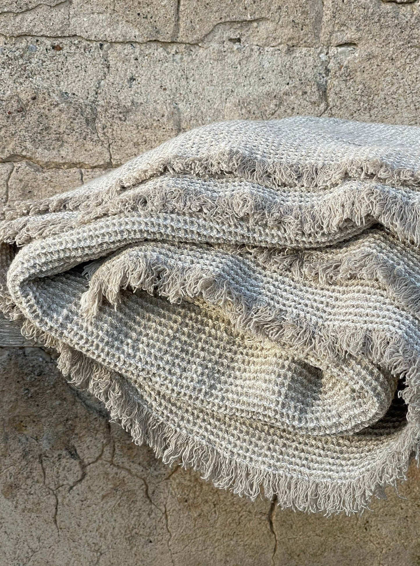 Beige linen waffle throw blanket