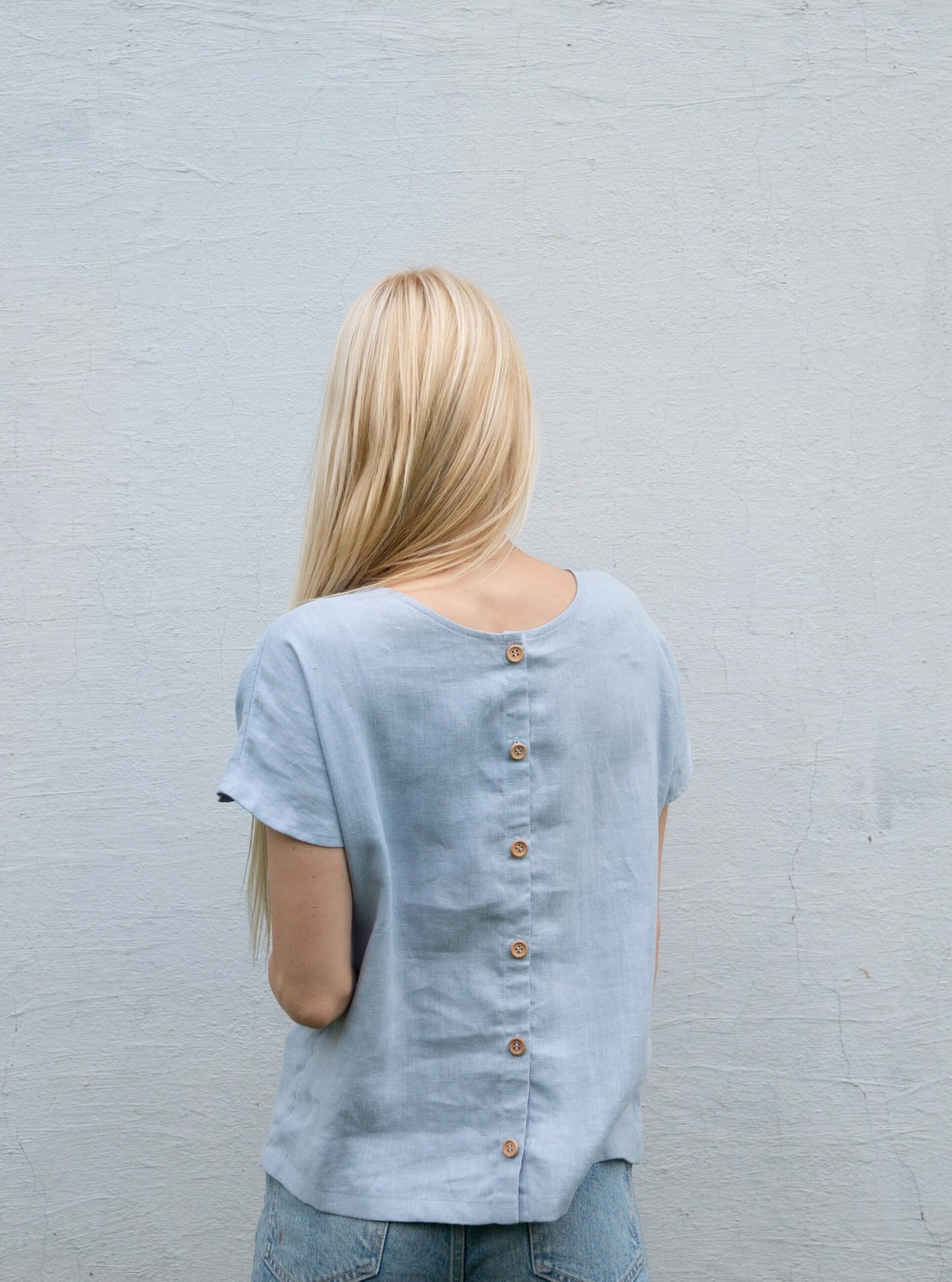 Linen Shirt with Unique Wooden Button Details