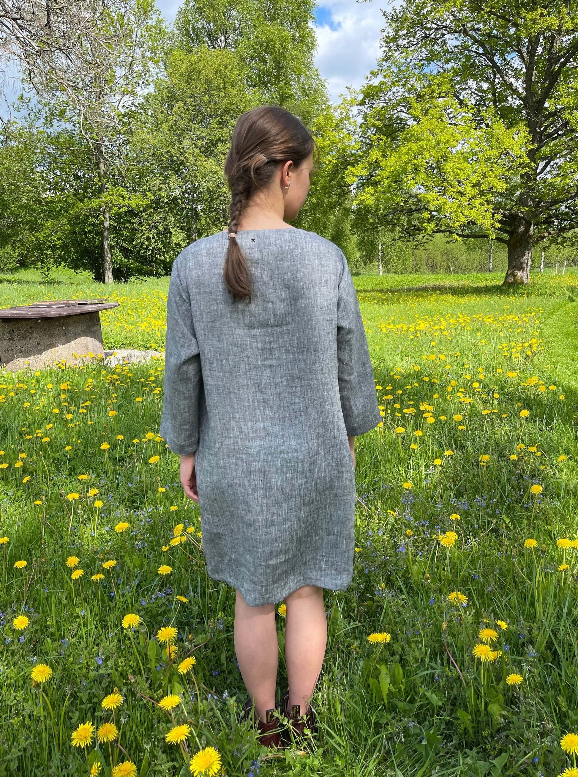 Handmade linen tunic with boat neckline by LinenStars, embodying classic elegance.
