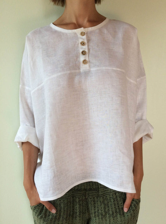 Classic Linen Long Sleeve Blouse