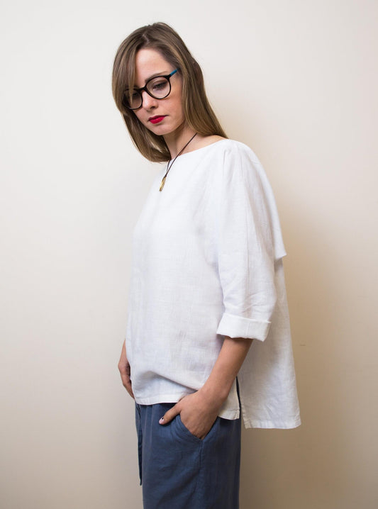 Women's half-sleeved linen tunic top