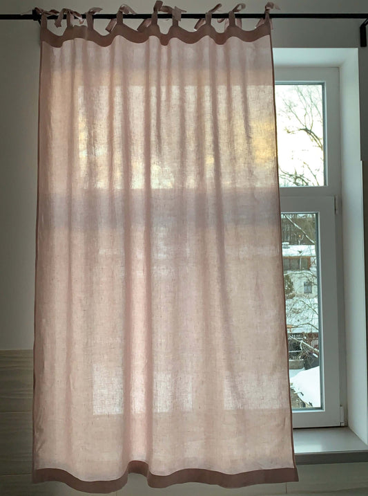Close-up Detail of Handmade Linen Tie-Top Curtain