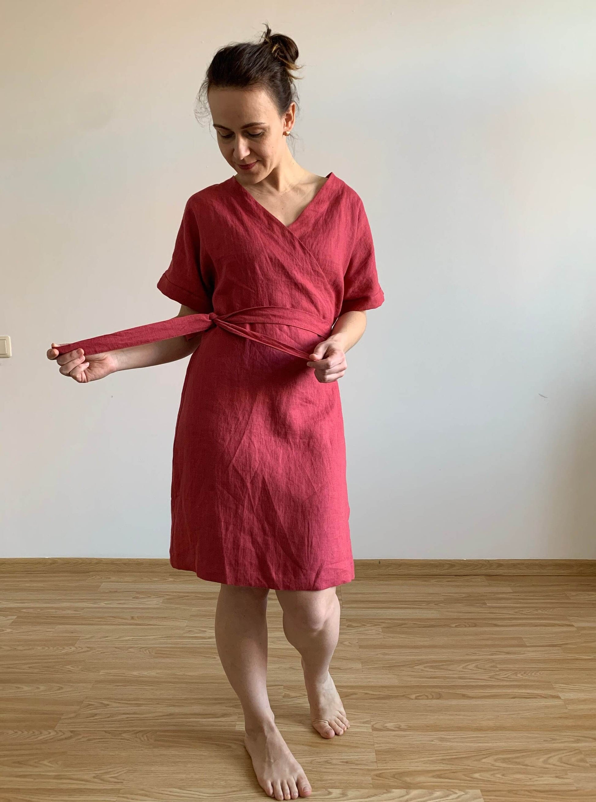 Elegant Kimono Wrap Linen Dress