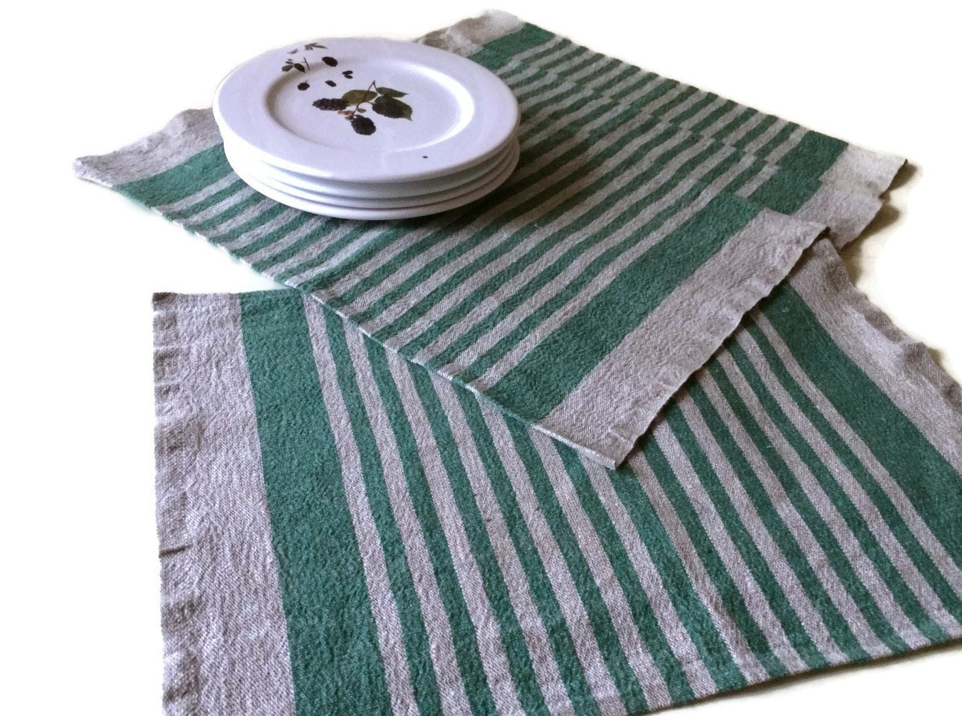 Green Linen Placemats Set