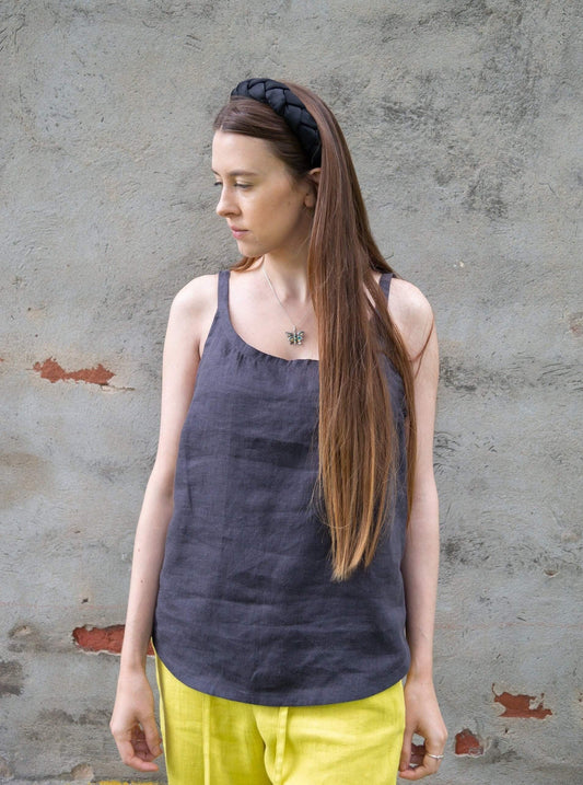 Charcoal Grey Linen Strap Top by LinenStars