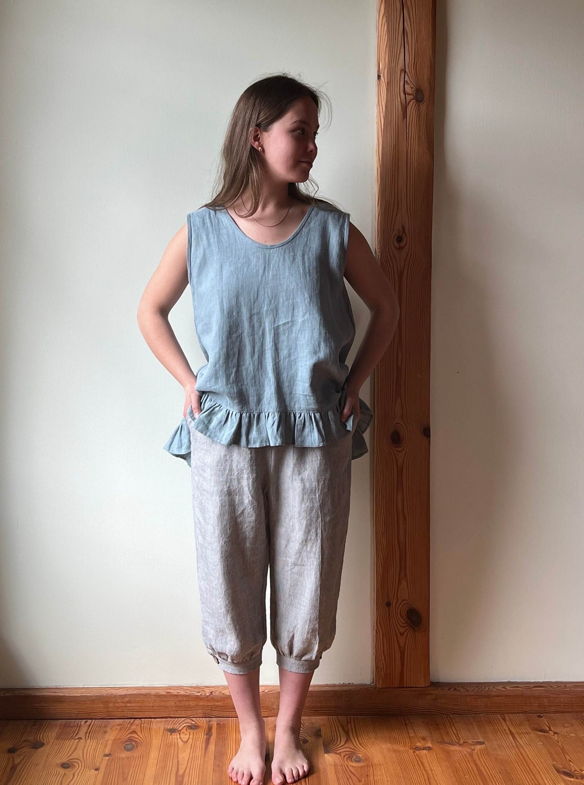 Romantic style linen shirt for women in soft hues