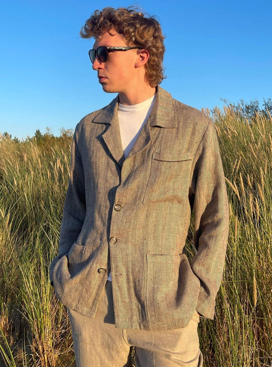Herringbone pattern linen men's jacket for casual wear