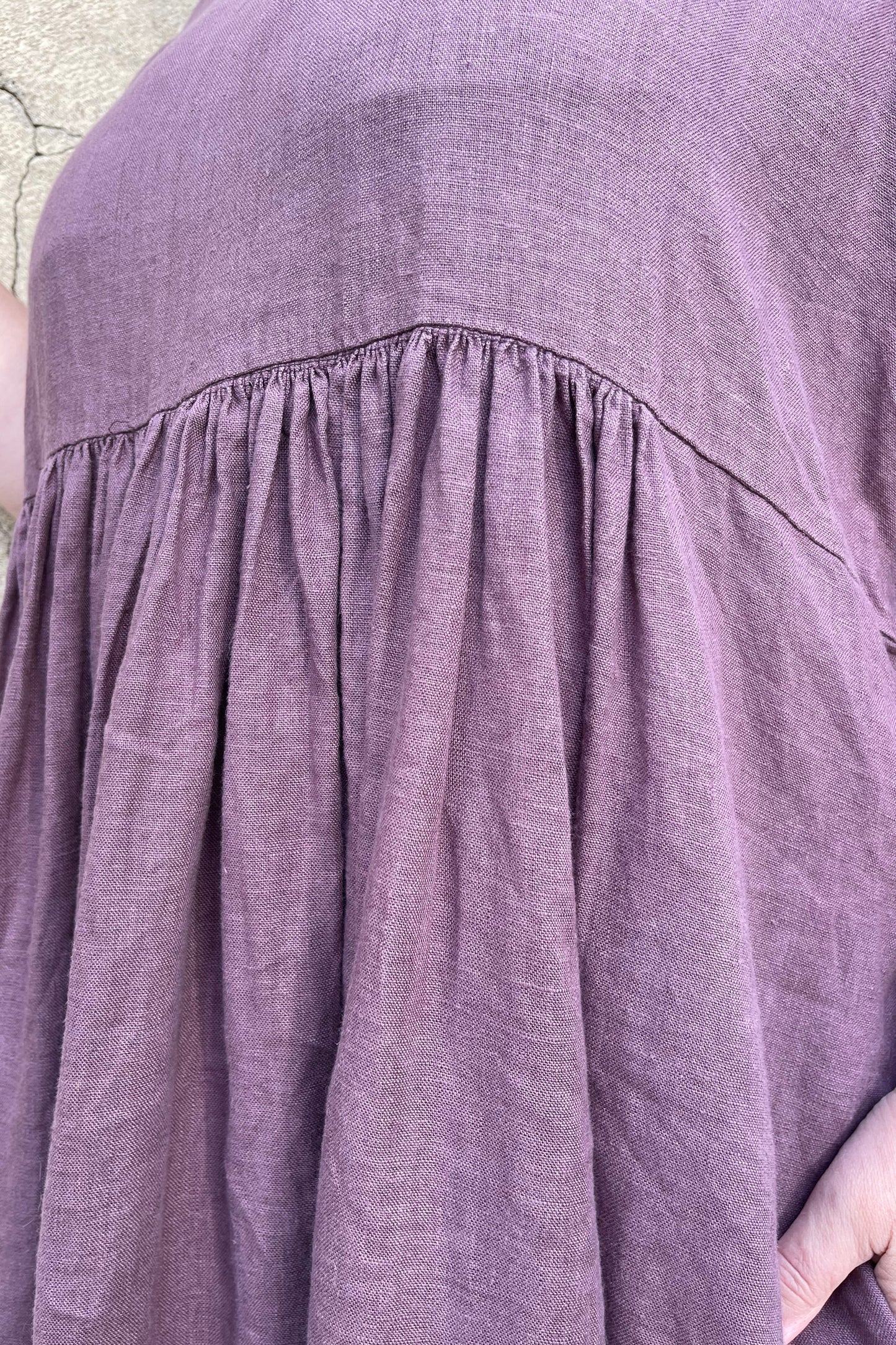 Plum Color Linen Maxi Dress with Half-Length Sleeves