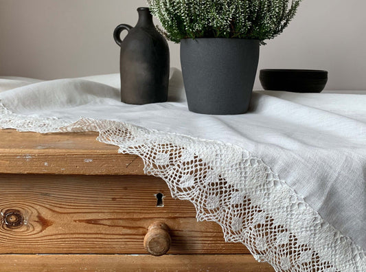 Tablecloth adorned with delicate lace