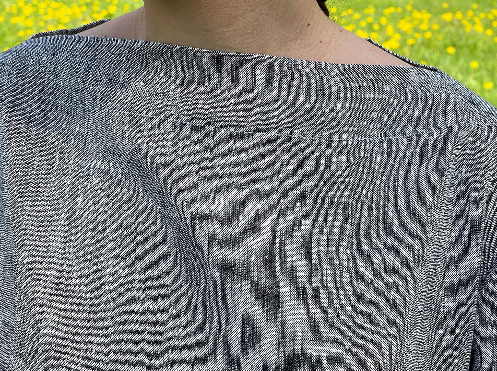 Custom-fit melange gray linen tunic dress, designed for elegance and ease.
