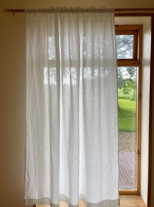 Milk White Linen Curtain with Rod Pocket Detail