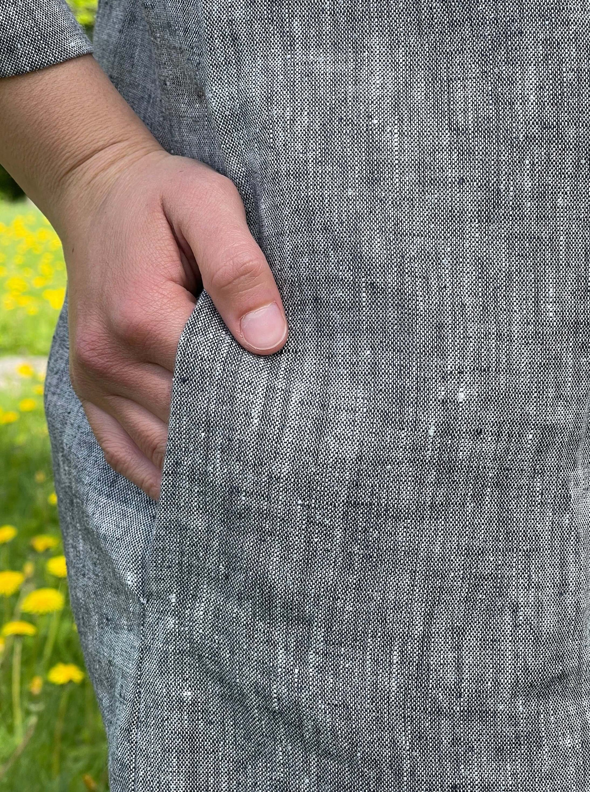 Stylish 3/4 sleeve linen dress in melange gray, perfect for any occasion.