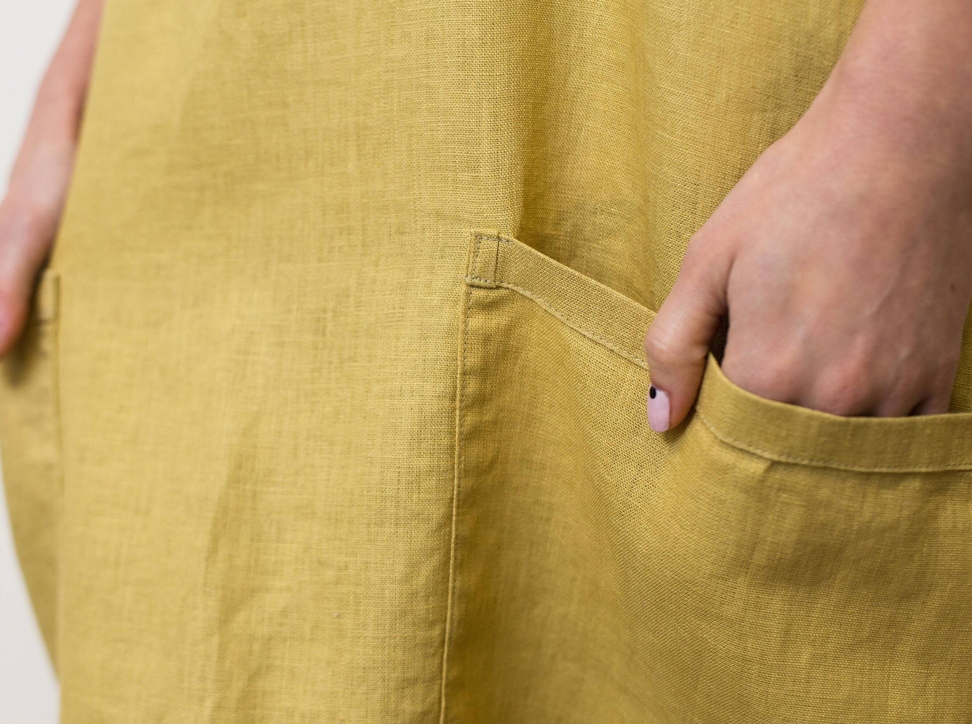Mustard Linen Pinafore Apron in Cross Back Style