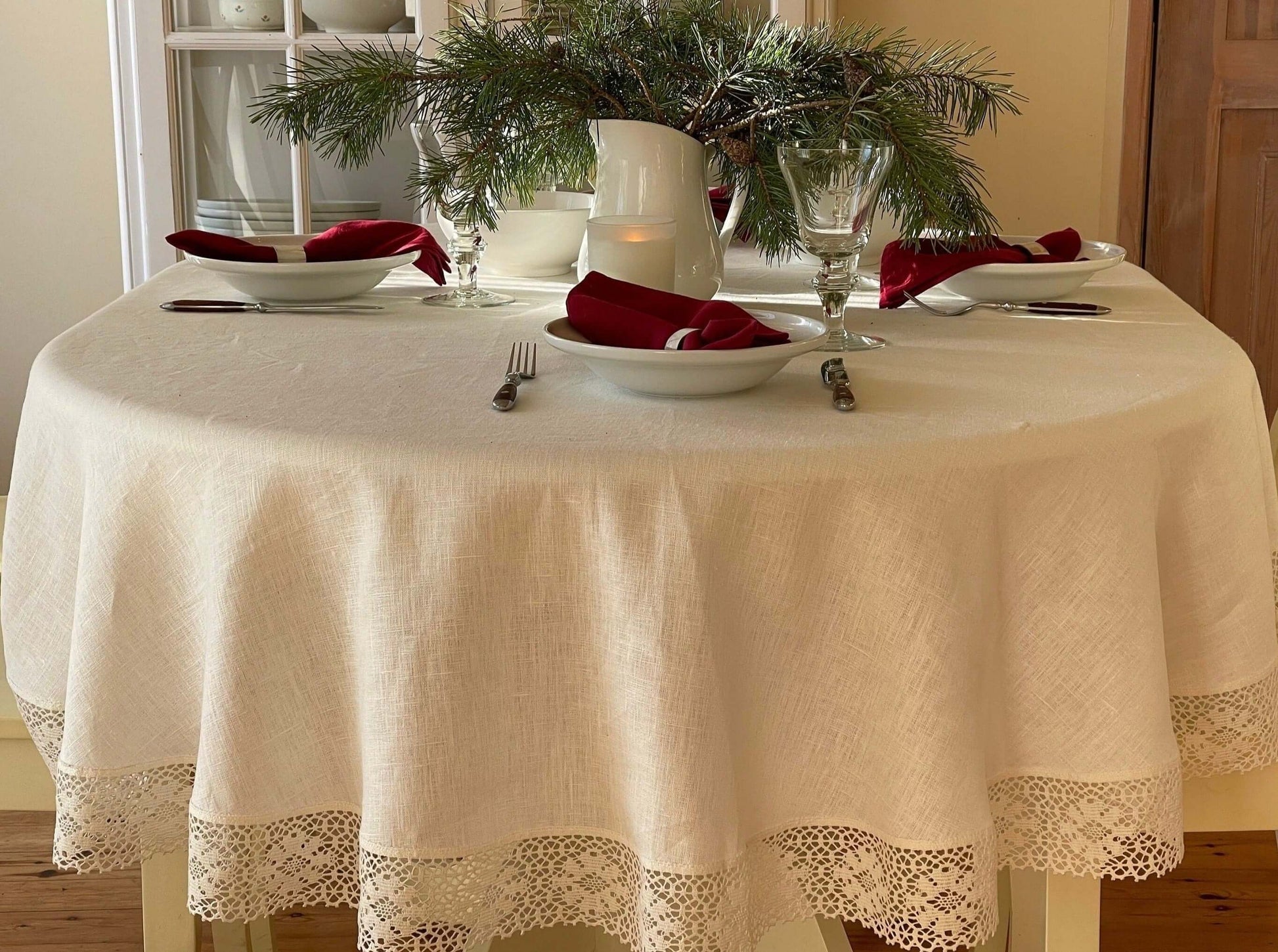 Presentation of Oval-Shaped Linen Tablecloth