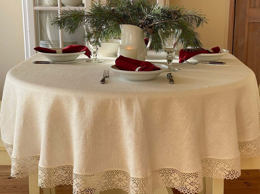 Presentation of Oval-Shaped Linen Tablecloth