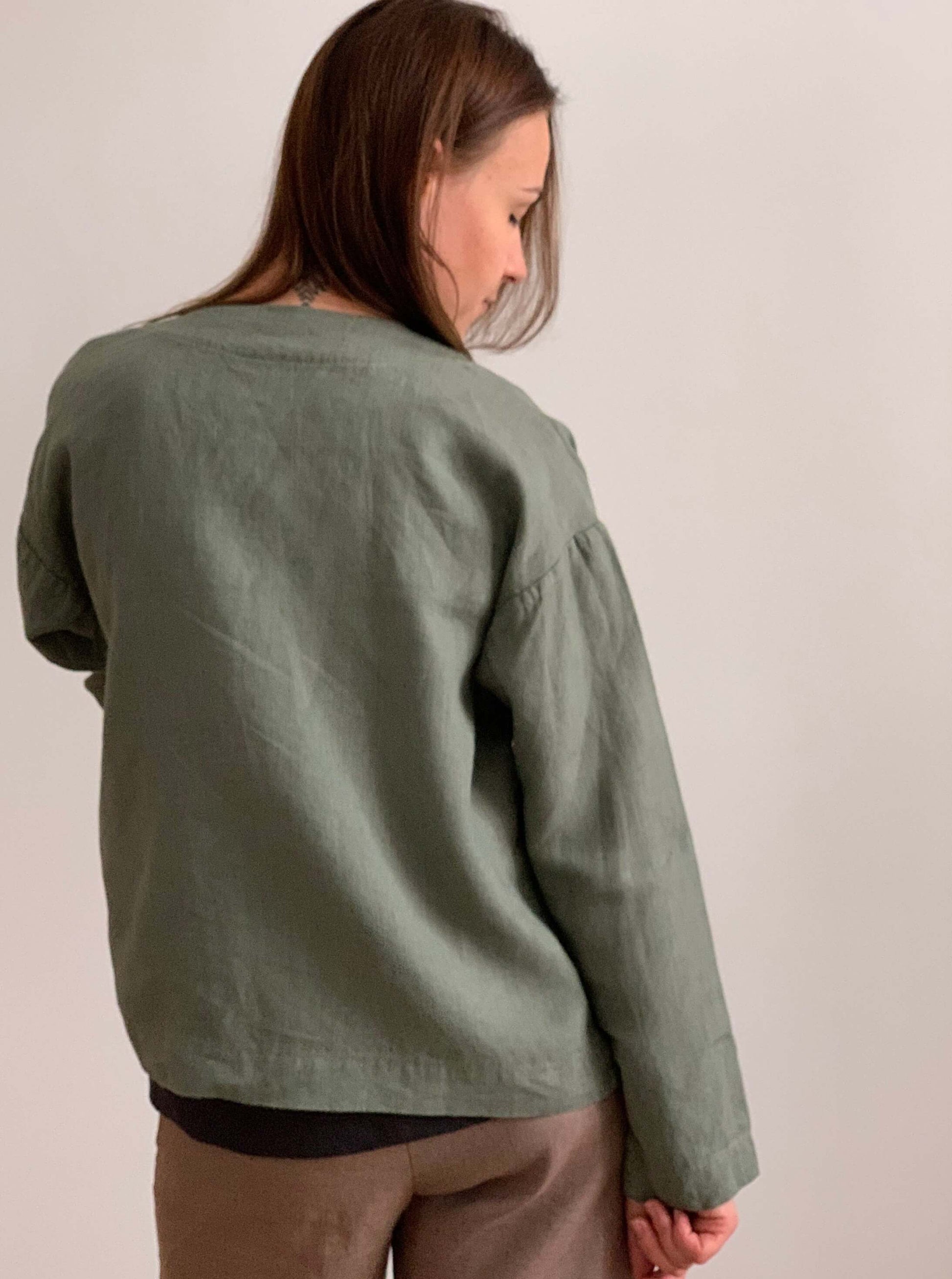 Customizable size linen blazer available in various colors.