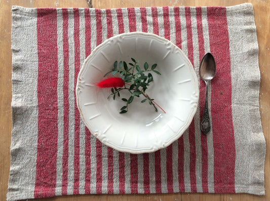 Poppy Red Striped Linen Placemat