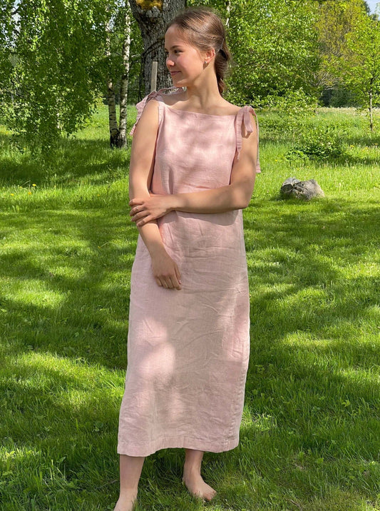Elegant salmon linen nightgown for restful sleep