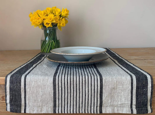 LinenStars Black Linen Runner