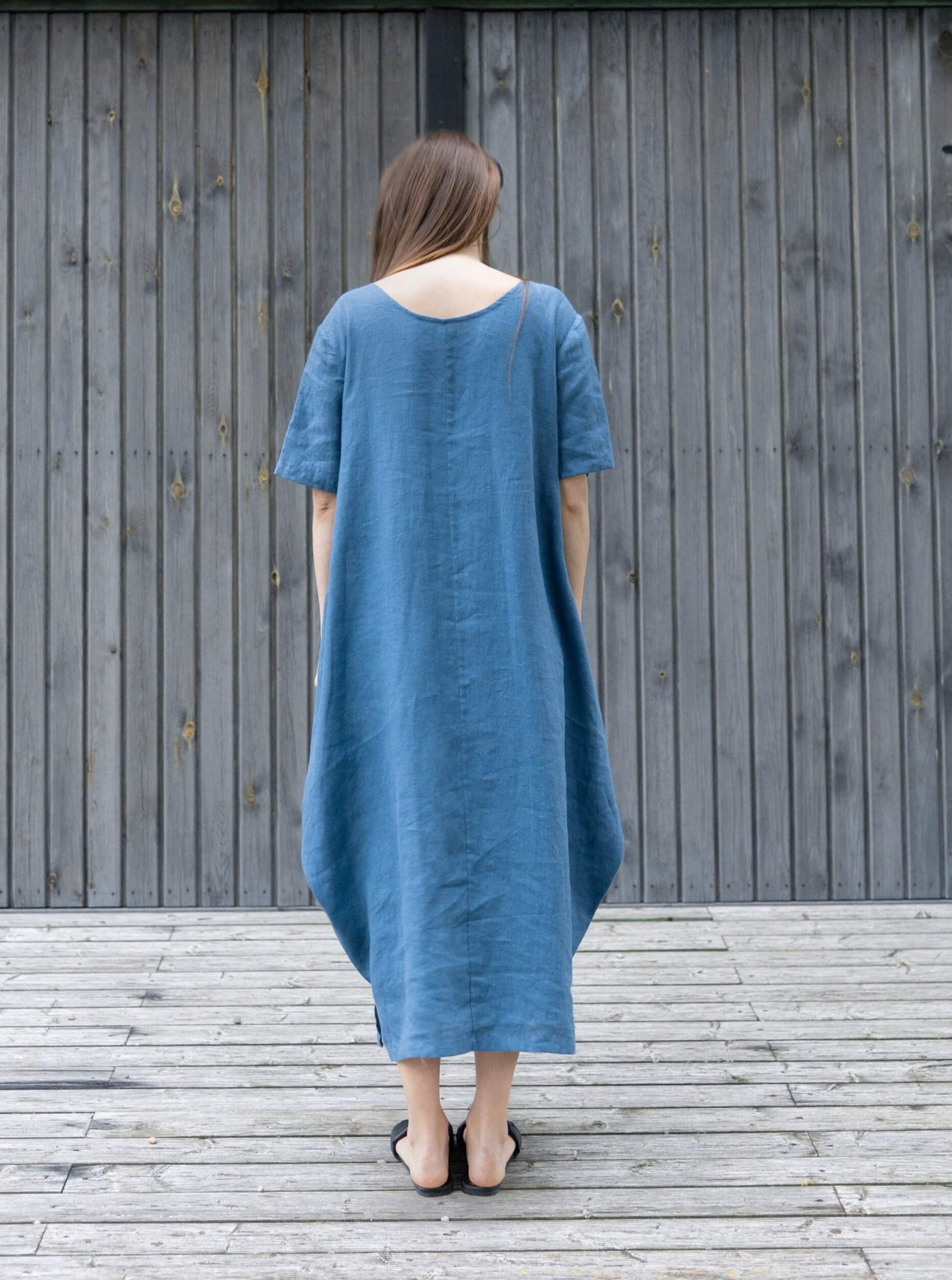 handmade linen dress Orange Linen Wrap Dress Handmade V-Neck Summer Midi Dress Teal / XL