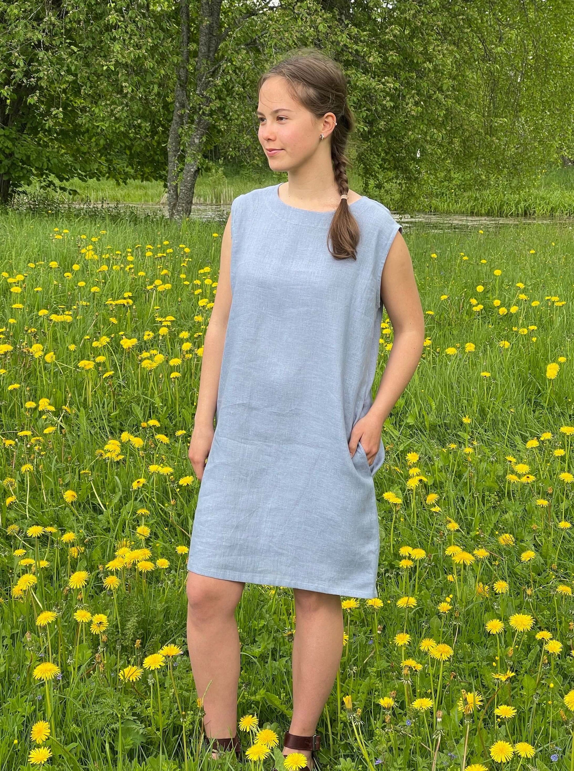 Handmade Lavender Linen Sleeveless Dress for Women | LinenStars Handmade Lavender Linen Sleeveless Dress for Women | LinenStars