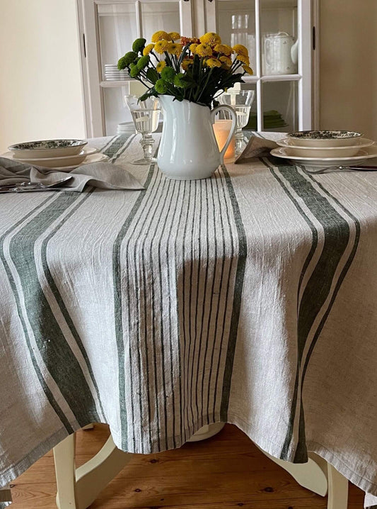 Chic Gray and Green Linen Table Decor
