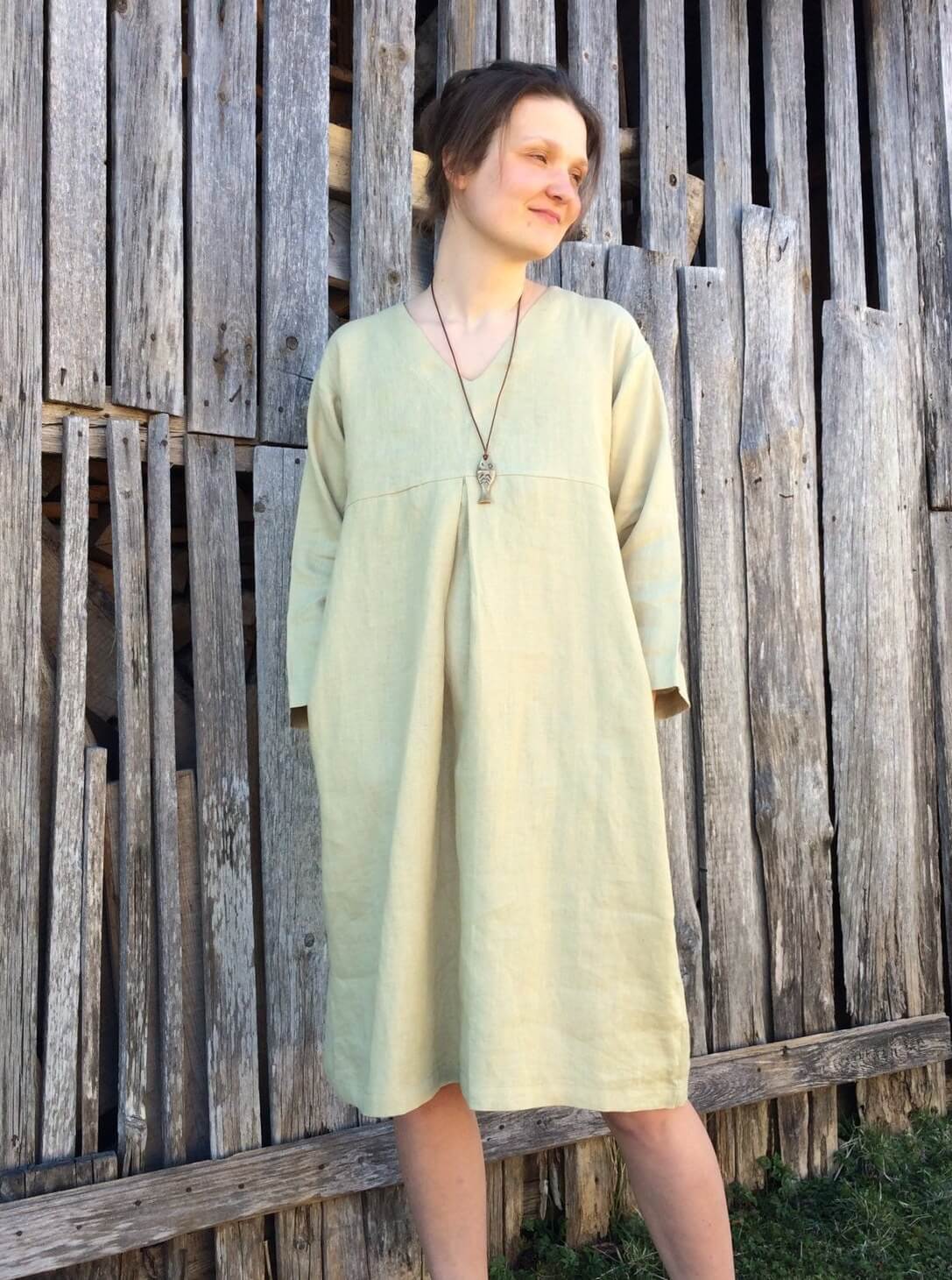 Elegant V-neck Linen Tunic Dress