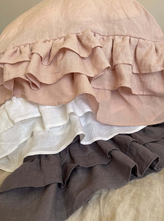 Elegant linen pillow cover with ruffles