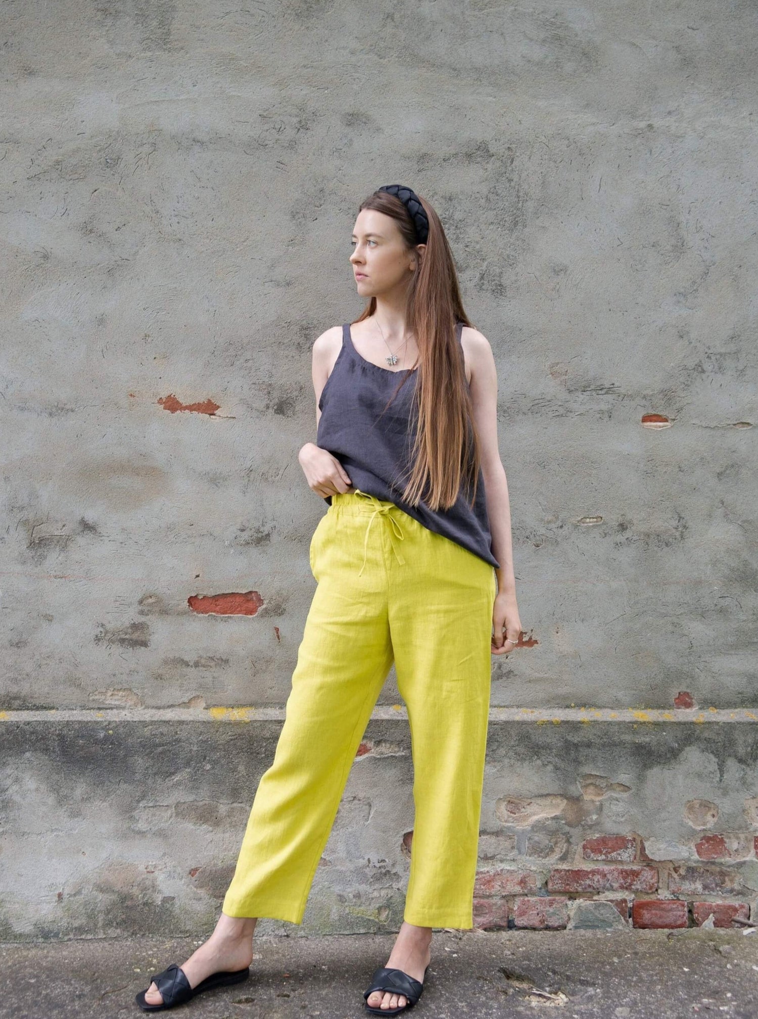 Duck Yellow Linen Pants for Women