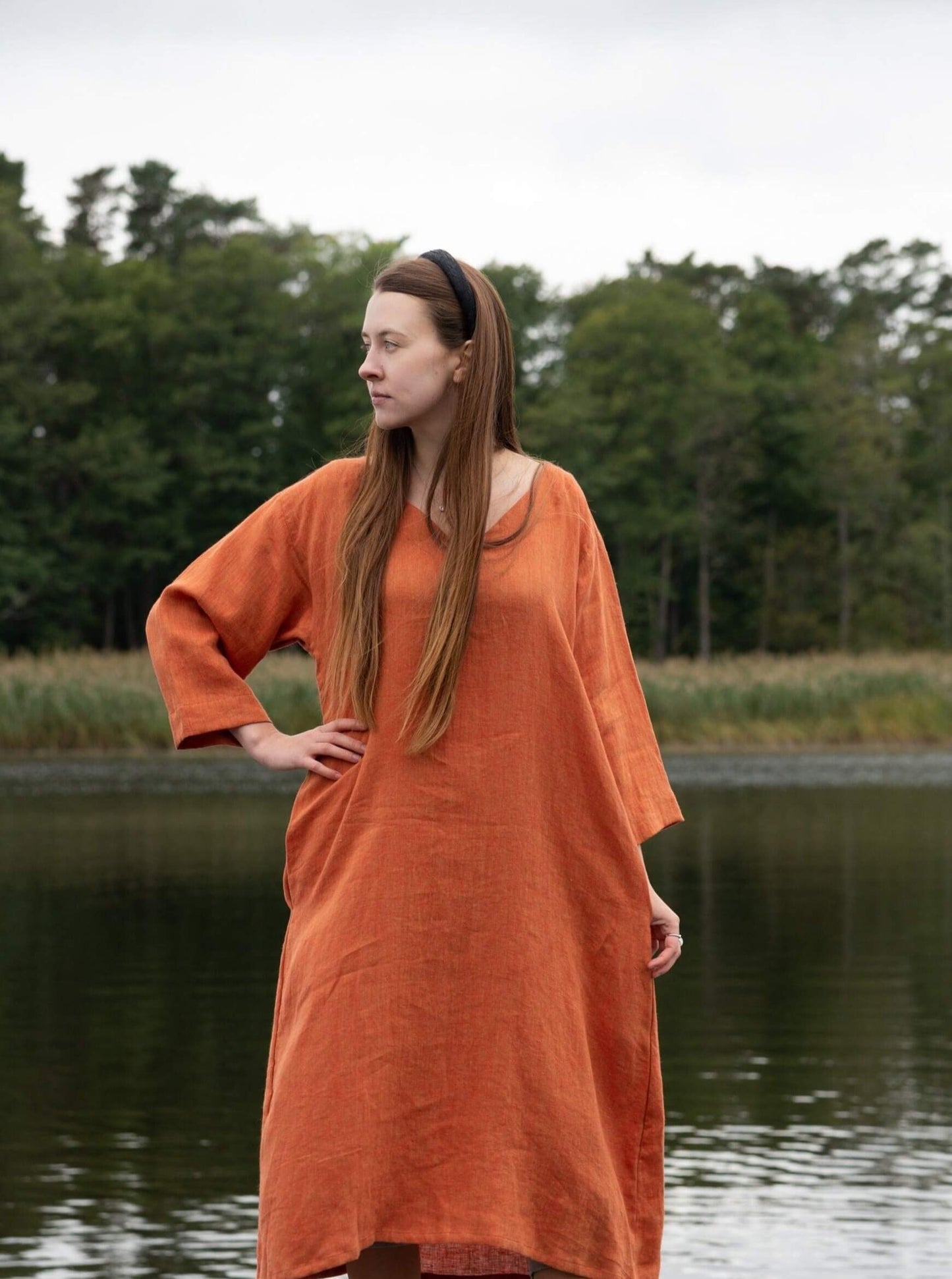 Elegant Linen Tunic Dress Front View