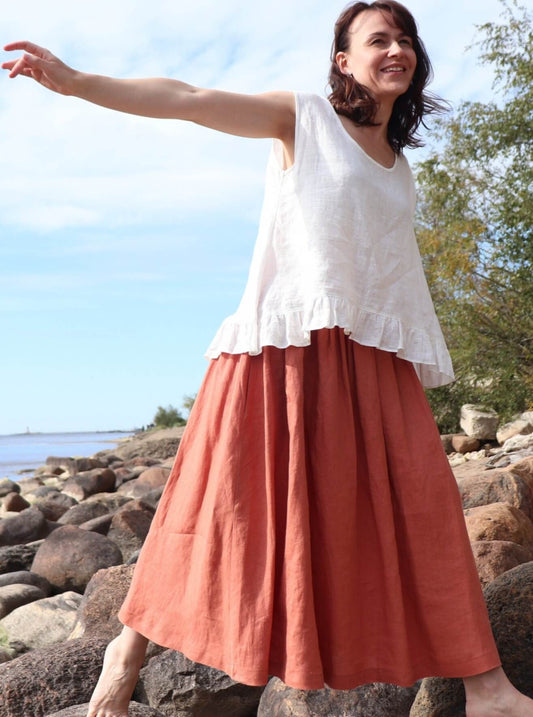 Elegant maxi linen skirt front view
