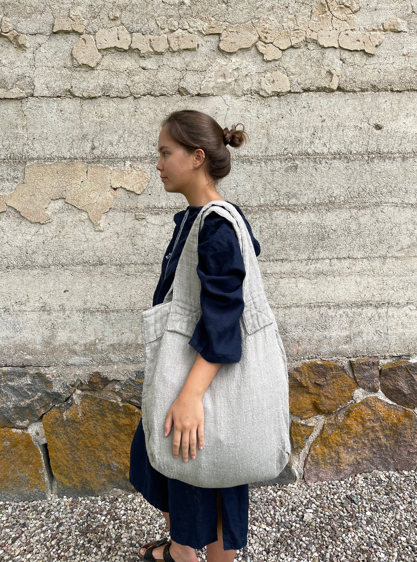 Linen Tote Bag, Reusable Grocery Bag, Weekend Bag, Shopper Bag, Zero Waste Bag, Grey Tote Bag, Beige Tote Bag, Festival Bag, Large Beach Bag