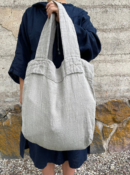 Linen Tote Bag, Reusable Grocery Bag, Weekend Bag, Shopper Bag, Zero Waste Bag, Grey Tote Bag, Beige Tote Bag, Festival Bag, Large Beach Bag