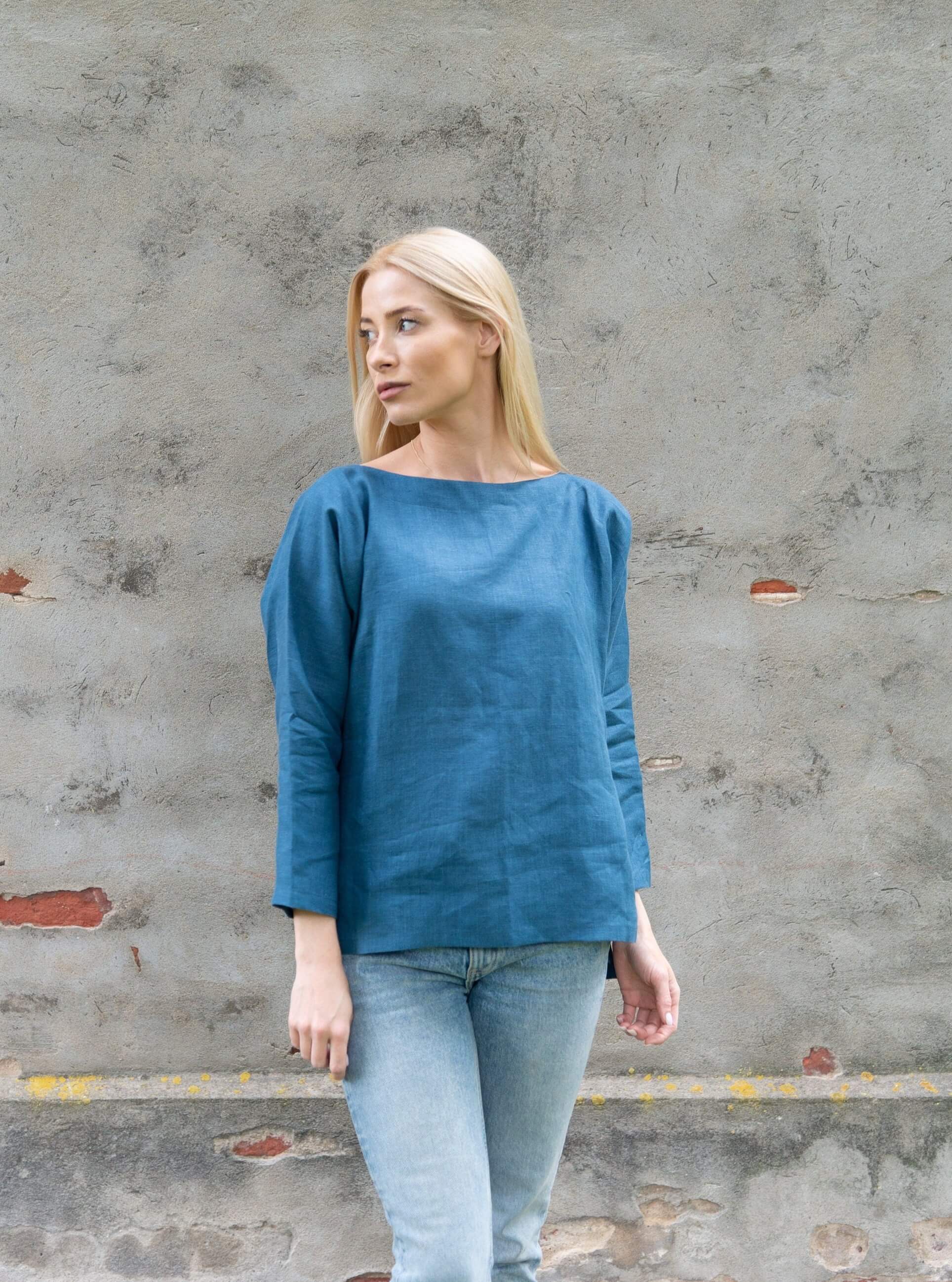 Detail of 3/4 sleeve on linen top