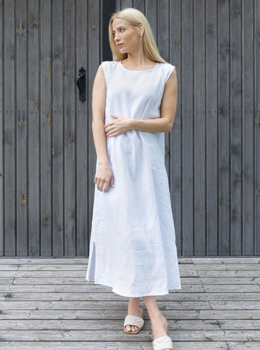 Mediterranean Charm Sleeveless Linen Dress