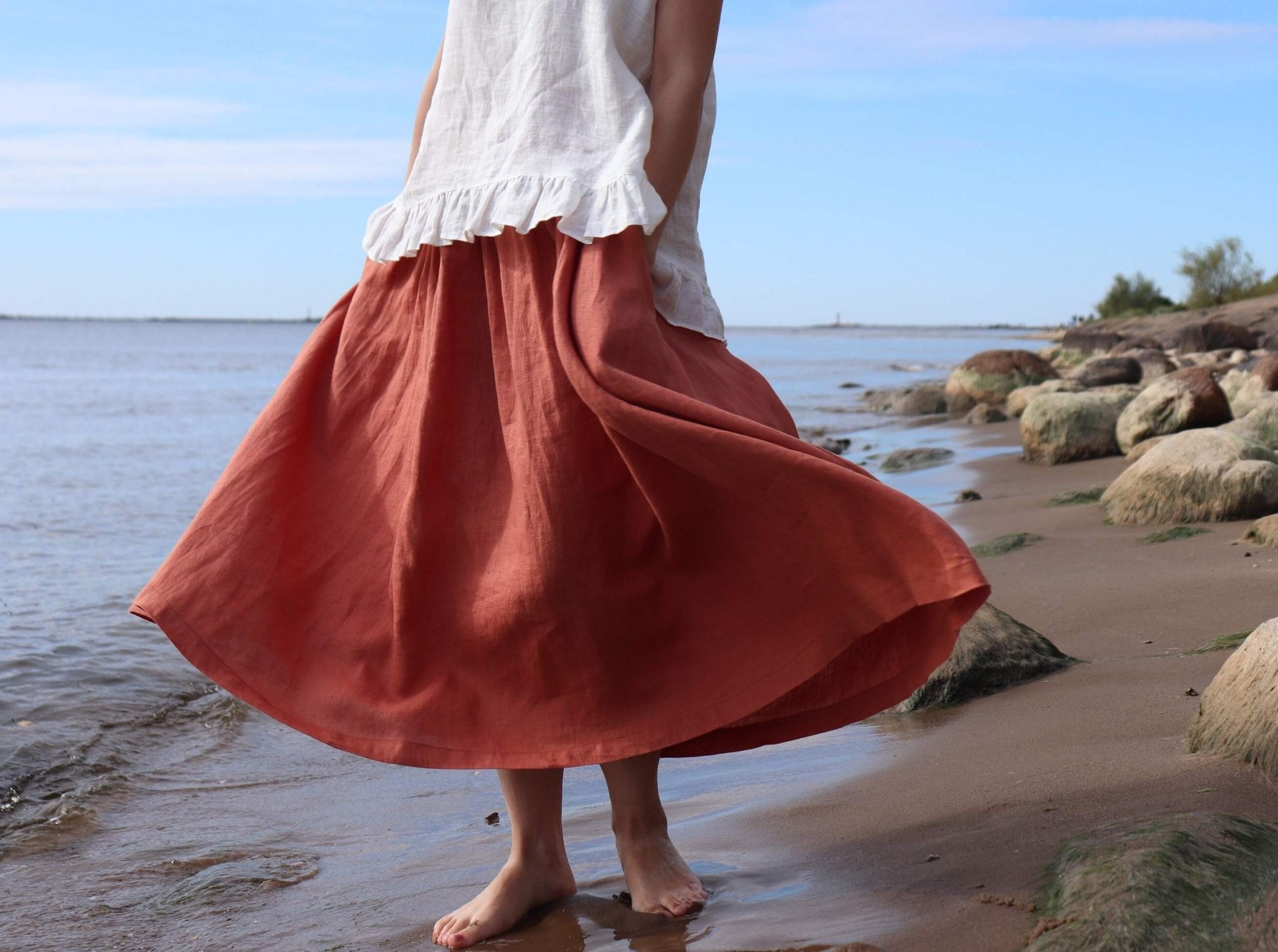 Stylish linen maxi skirt full length