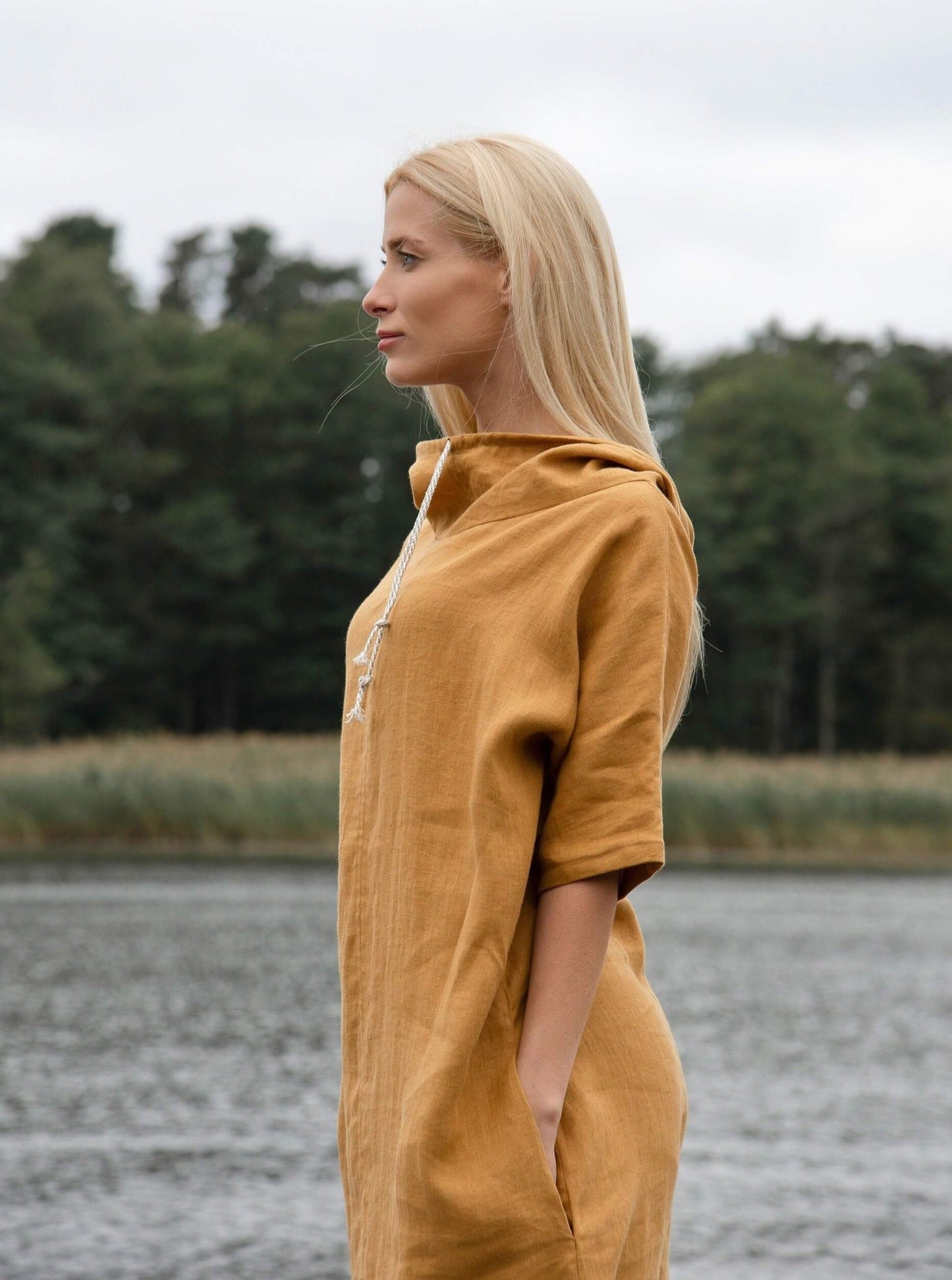 Women's linen caftan close-up
